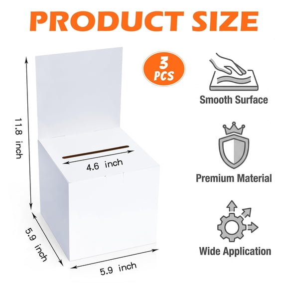 3 Pcs Cardboard Ballot Box with Slot Donation Suggestion Box 5.9 x 5.9 x 11.8 Inch