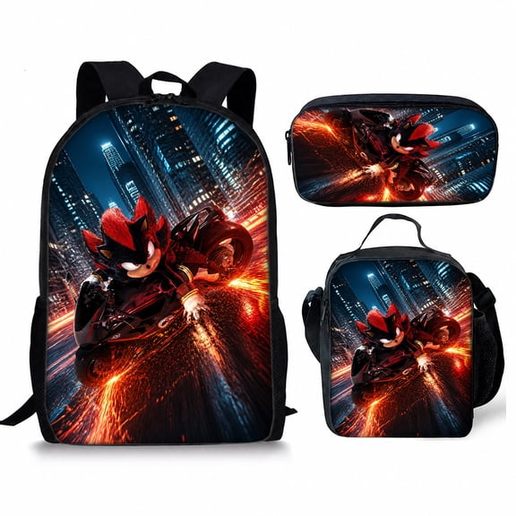3-Pcs Cartoon Backpack Set 3D Print Oxford Cloth Durable Bookbag Large Capacity 17 inch Schoolbag with Lunch Box Pencil Case