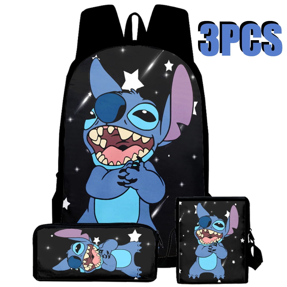 3 Pcs Cartoon Stitch Men's Backpack+Lunch Bag+Pencil Case