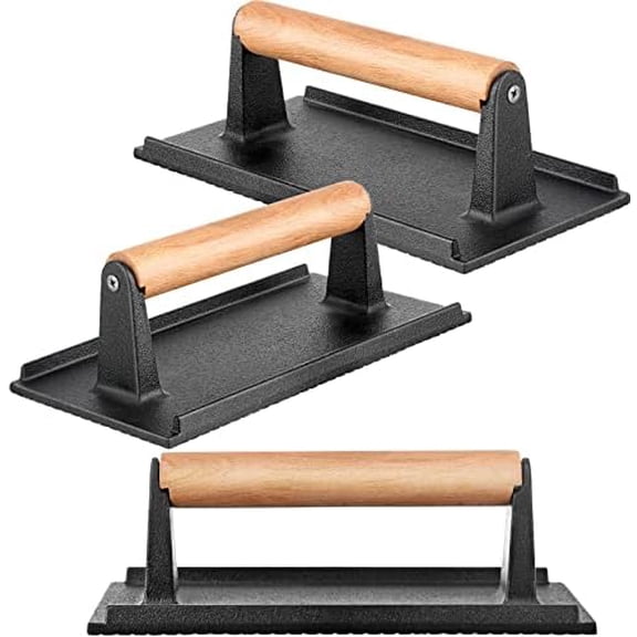 3 Pcs Cast Iron Grill Press 8 x 4 Inch Bacon, Burger and Sandwich Press for Griddle Grill 2.2 Lbs Cooking Weight$$Garden & Patio