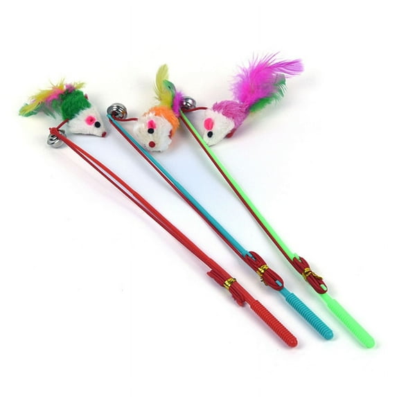 3 Pcs Cat Chases Exercise Toy Fake Mouse Wand Cat Toy Interactive Cat Stick Training Toy Pole Cat Toy