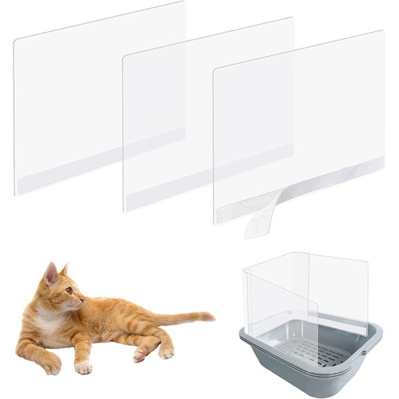 3 Pcs Cat Litter Box Pee Shields, Splash Guard for Cat Litter Pan | Transparent Plastic Anti-Splash Protector,15×11.4in,Open Top Litter Box Accessories,Litter Box Not Included