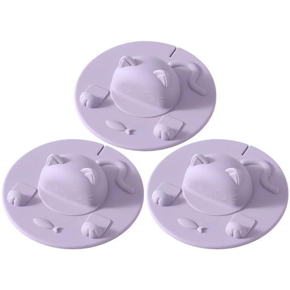 3 Pcs Cat Plastic Mug Lid, Cute Kitten Cup Cover with Phone Stand, Universal Dust-Proof Drink Coaster, Heat-Resistant Coffee Mug Lid for Mugs and Cups, Light Purple