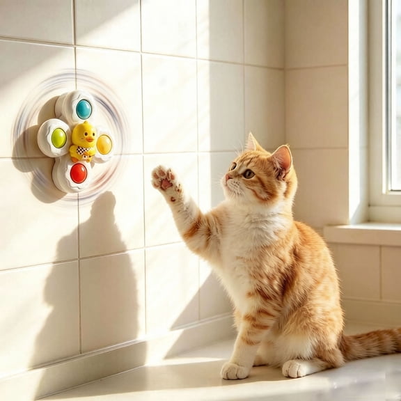3 Pcs Cat Spinning Window Toy With Suction Cup Interactive Rotating Windmill For Indoor Cats On Glass Wall 4.1x4.1 Inch