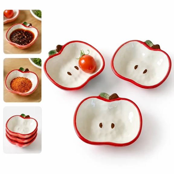 3 Pcs Ceramic Apple Sauce Dishes, 4 Inch Cute Side Dish Plates for Dipping Sauce Soy Sushi Snack, Small Fruit Trinket Dishes