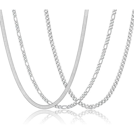 3 Pcs Chain for Men Necklace for man 316L Stainless Steel Cuban Link/Figaro/Herringbone Chains Set Jewelry Gifts for Men Women Gold/Silver  16/17/19Inches