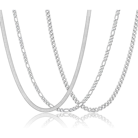 3 Pcs Chain for Men Necklace for man 316L Stainless Steel Cuban Link/Figaro/Herringbone Chains Set Jewelry Gifts for Men Women Gold/Silver 16/17/19Inches