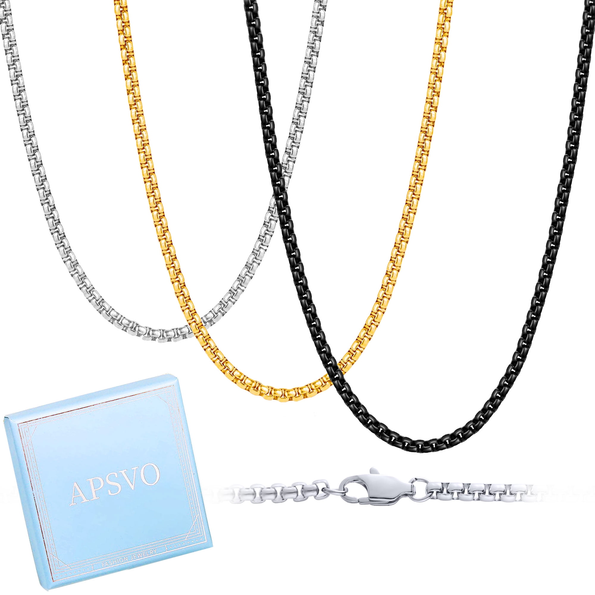 APSVO 3 Pcs Chain Necklace for Men Women 3mm Stainless Steel Silver ...