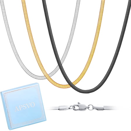 APSVO 3 Pcs Chain Necklace for Men Women 5mm Stainless Steel Silver Black Gold Herringbone Chains Set Paired with Pendants Birthday Jewelry Gifts Ideas Dad Mom Teen Age 20" Inch