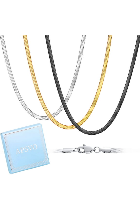 3 Pcs Chain Necklace for Men Women 5mm Stainless Steel Silver Black Gold Herringbone Chains Set Paired with Pendants Birthday Jewelry Gifts Ideas Dad Mom Teen Age 20" Inch