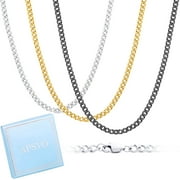 APSVO 3 Pcs Chain Necklace Men Women,5mm Stainless Steel Silver Black Gold Cuban Curb Link Chains for Men Jewelry Set Gift,Paired with Pendants,16"/18"/20"/22"/24"/26"/28"/30"/32" Inches Chain