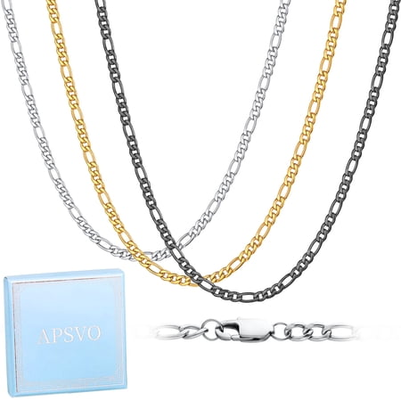 3 Pcs Chain Necklace for Men Women,5mm Stainless Steel Silver Black Gold Figaro Chains for Men Jewelry Set Gift,Paired with Pendants,16"/18"/20"/22"/24"/26"/28"/30"/32" Inches Chain