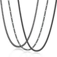 thumbnail image 1 of APSVO 3 Pcs Black Necklaces for Men Boys Women Stainless Steel Cuban Figaro Herringbone Chains Set Birthday Easter Basket Stuffers Jewelry Gifts Teen Him Dad Adults Kids Ideas 16/18/20/22/24 Inch, 1 of 8