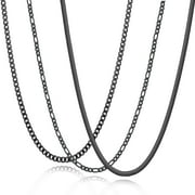 3 Pcs Black Necklaces for Men Women Teen Boys Girls Stainless Steel Cuban Figaro Herringbone Chains Set Birthday Jewelry Gifts Ideas 16 Inch