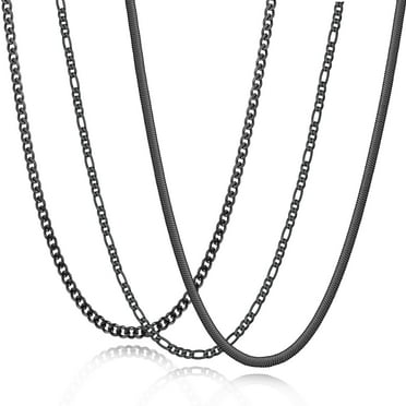 3 Pcs Chain Necklaces for Men Women,Stainless Steel Black Cuban Curb Link Figaro Herringbone Chains Set,Paired with Pendants,Graduation Father's Day Jewelry Gifts 16"/18"/20"/22"/24" Inch