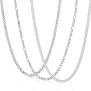 APSVO 3 Pcs Silver Necklaces for Men Boys Women Stainless Steel Cuban Figaro Herringbone Chains Set Birthday Christmas Jewelry Gifts Teen Dad Adults Stocking Stuffers for Kids 16/18/20/22/24 Inch