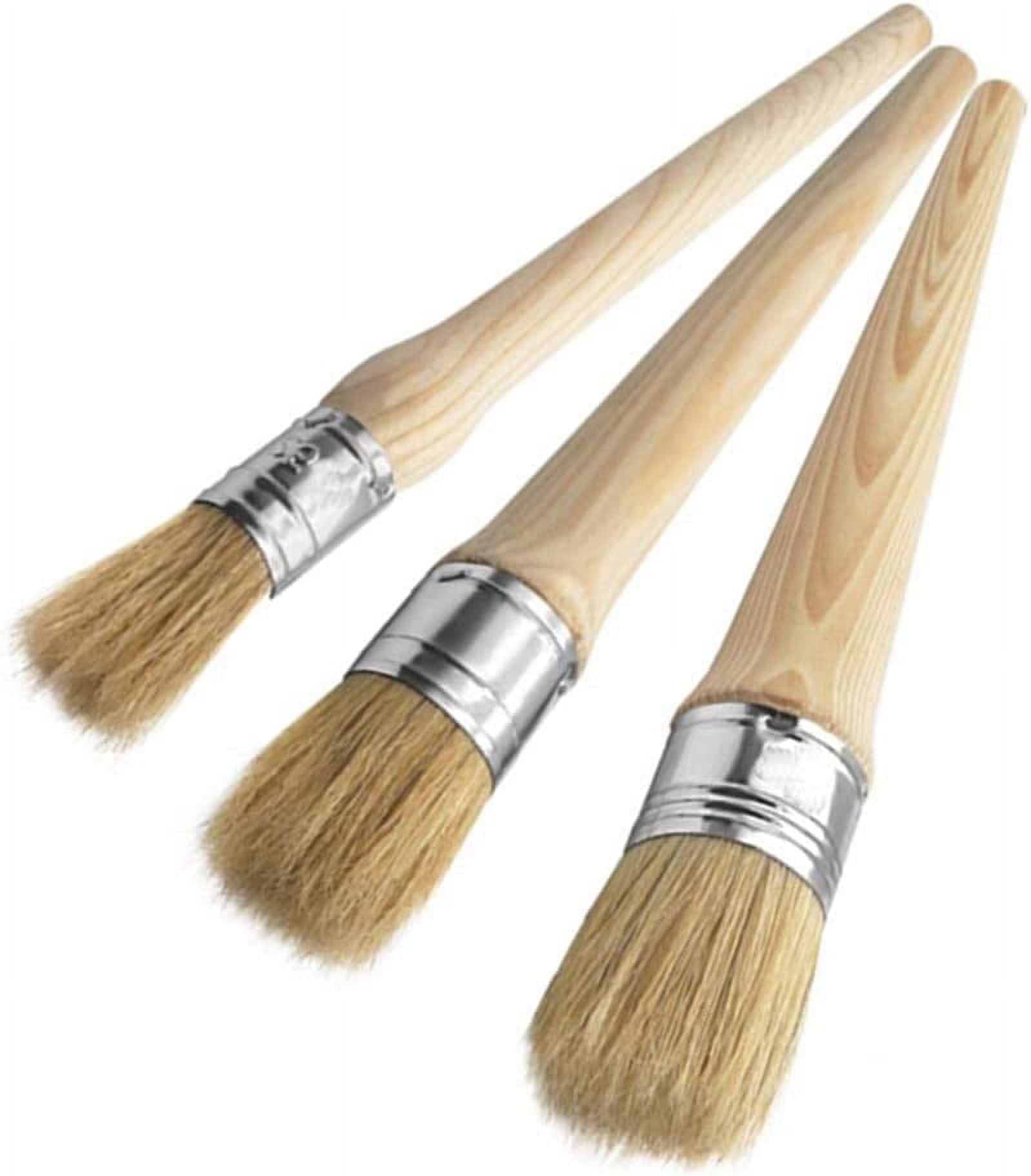 3 Pcs Chalk Paint Wax Brush Set Natural Bristle Round Paint Brushes