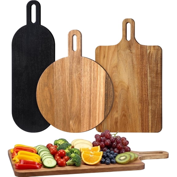 3 Pcs Charcuterie Board Set Black Oval Acacia Wood Cutting Board Set with Handle for Bread Cheese Fruit Vegetables Meat Serving Kitchen Dining Room Decorative Gift for Housewarming Wedding