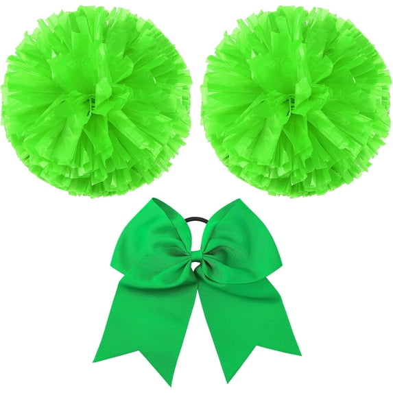 3 Pcs Cheerleading Pom Poms and Large Cheerleader Hair Bow Metallic Cheer Supplies for Team Spirit Sports Dance Cheering