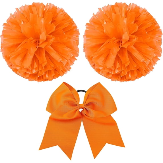 3 Pcs Cheerleading Pom Poms and Large Cheerleader Hair Bow Metallic Cheer Supplies for Team Spirit Sports Dance Cheering