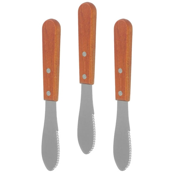 3 Pcs Cheese Knifes Cutter Butter Spreader Condiment Spatula Peanut Stainless Steel Wood