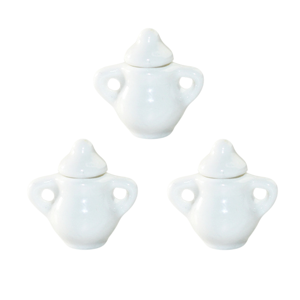3pcs Christmas Mini Tea Set - Ceramic Dollhouse Miniatures For Holiday Scenes & Decor