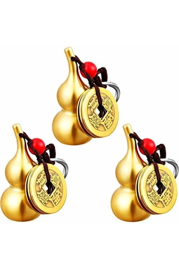 3 Pcs Chinese Gourd Feng Shui Brass Wu Lou Keychains with five Coins Calabash Pendant Key Rings for Good Luck Fortune Longevity Wealth Success to Friends Families Lovers$$Home Decor, Kitchen, & Other