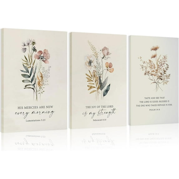3 Pcs Christian Flower Wall Art Flower Scripture Wall Decor God Quotes Canvas Painting Prayer Room Pictures Inspirational Bible Verse Posters For Living Room Bedroom 12x16 in Poster