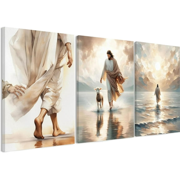 3 Pcs Christian Wall Art Jesus Decor Christ Religion Canvas Wall Decor Jesus Art Pictures Posters Prints Religious Paintings Room Decor for Church Prayer Room Christian Schools Hospitals 12'' x 16''