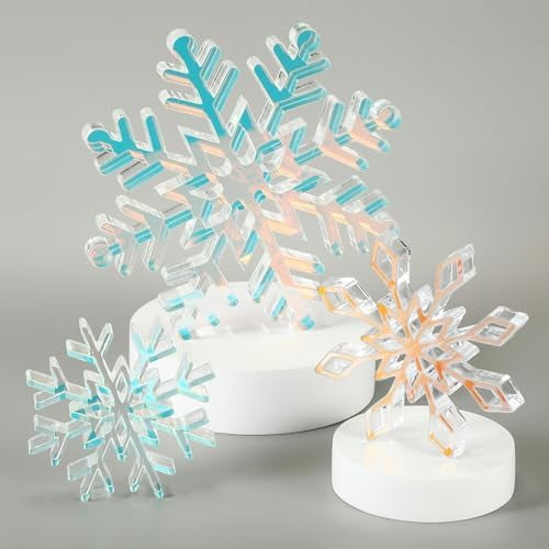 3 Pcs Christmas Iridescent Acrylic Snowflake 3D Acrylic Snowflake Table Signs Christmas Tabletop Centerpiece for Xmas Winter Holiday Wedding New Year Party$$Electronics Accessories