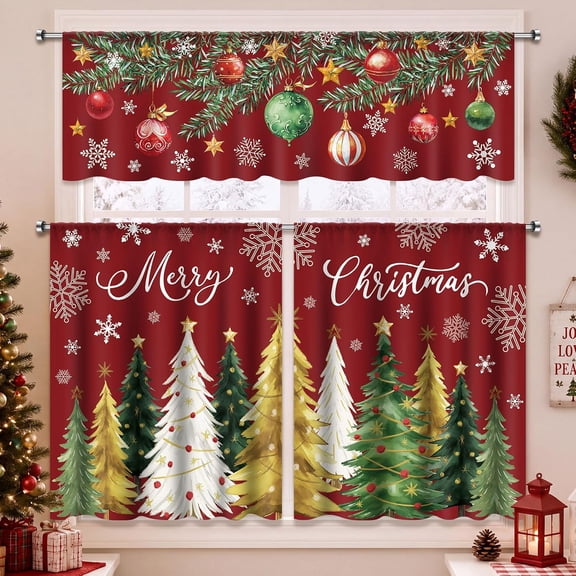 3 Pcs Christmas Kitchen Curtain Set, Christmas Tree