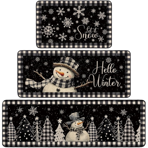 3 Pcs Christmas Kitchen Rugs Non Slip Winter Floor Mat for Kitchen Floor Hallway Laundry Sink and Bathroom