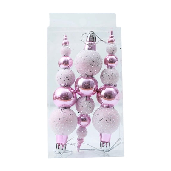 3 Pcs Christmas Ornaments Gift Box Set, Glittering Plastic Christmas Finials Pendant Hanging Decoration for Xmas Tree Fireplace Window Door