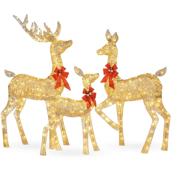 6 Pcs Christmas Outdoor Decorations,Christmas Reindeer Elk Family Standing Deer with 360 Warm White LED Lights for Christmas Lights Outdoor Yard Decor