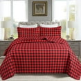 thumbnail image 1 of 3 Pcs Christmas Red Buffalo Plaid Check Quilt Bedspread Set Gingham Bedding Set ME506, 1 of 5
