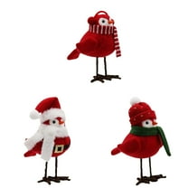 3 Pcs Christmas Red Simulated Bird Figurine Winter Decor - Cute Featherly Friends Ornaments for Table Top, Tiered Trays and Cardinal Gifts