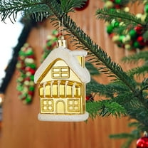 3 Pcs Christmas Snow House Ornaments, Gold Painted Snowy Cottage Design, Holiday Tree Pendant, Festive Christmas Decorations Set