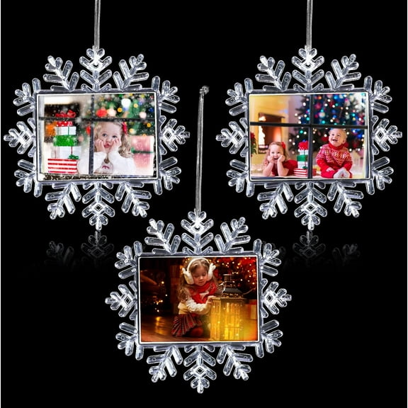 3 Pcs Christmas Snowflake Hanging Photo Frame, Snowflake Christmas Photo Ornaments, Acrylic Snowflake Photo Frame Ornaments for Christmas Decorations