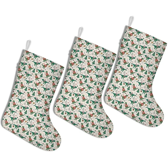 3 Pcs Christmas Stockings,Beige Christmas Dinosaur Pattern Stockings Christmas,14.8'' Xmas Stockings,Christmas Party Favors,Christmas Party Decorations,Christmas Stockings Personalized