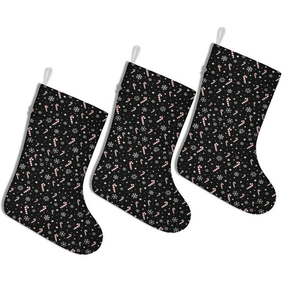 Christmas Stockings Black Candy Cane and Snowflake Pattern Personalized 3 Count 14.8 Inch