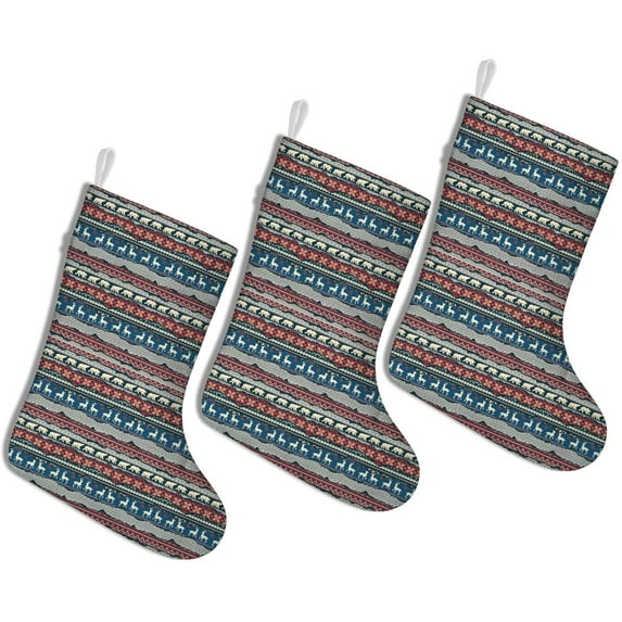 3 Pcs Christmas Stockings,Multicolor Christmas Reindeer Pattern Stockings Christmas,14.8'' Xmas Stockings,Christmas Party Favors,Christmas Party Decorations,Christmas Stockings Personalized