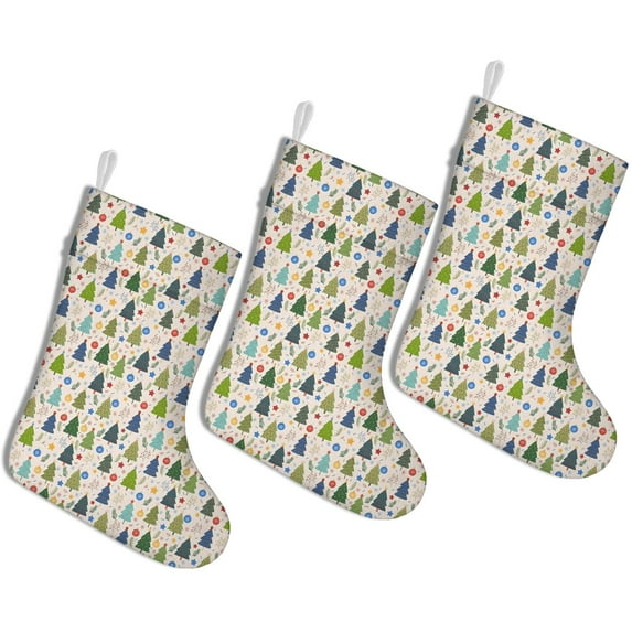 Christmas Stockings Multicolor Christmas Tree and Ornament Pattern Personalized 3 Pack 14.8 Inch