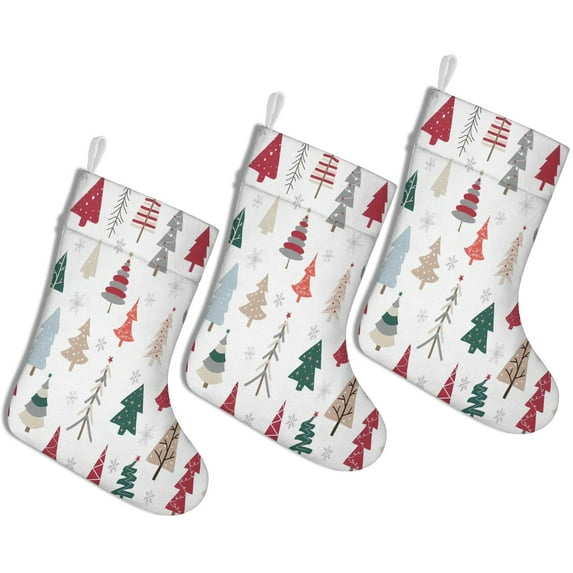 Christmas Stockings Multicolor Christmas Tree Pattern Personalized 3 Pack 14.8 Inch