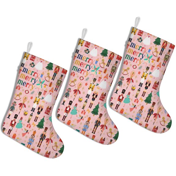 3 Pcs Christmas Stockings,Pink Christmas Nutcracker Pattern Stockings Christmas,14.8'' Xmas Stockings,Christmas Party Favors,Christmas Party Decorations,Christmas Stockings Personalized