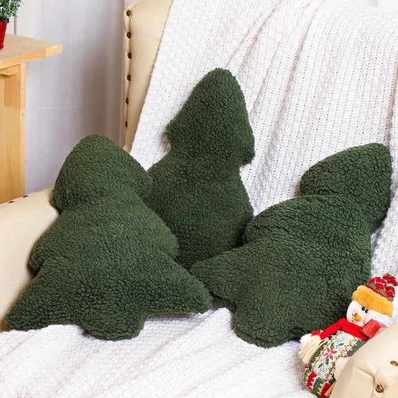 3 Pcs Christmas Tree Throw Pillow 3D Plant Shaped Cushion Christmas Decorative Pillows Plant Shaped Pillow Filling Christmas Toys Stuffed Decor for Home Bedroom Couch Decorations Festive Gift