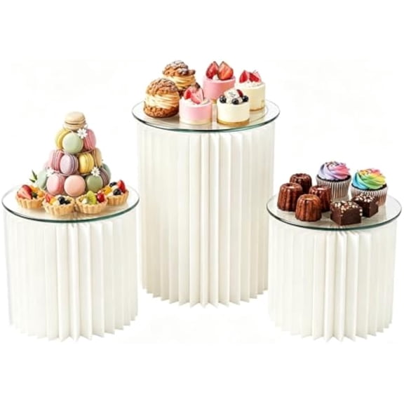 3 Pcs Clear Buffet Food Risers with Round Trays, Acrylic Dessert Table Display Stands, Cupcake Cake Pedestal for Pastry Fruit Display for Wedding Party Events