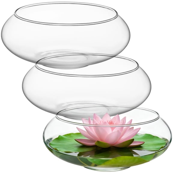3 Pcs Clear Glass Hydroponic Planters, Decorative Lotus Flower Water Lily Vase, Round Transparent Fish Bowl, Aquatic Plant Container for Narcissus, 7.1 x 2.7 in