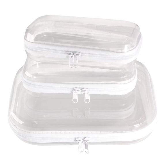 3 Pcs Clear Hard Shell Zipper Case, Transparent Waterproof Makeup Bag, Portable Travel Storage Organizer Pouch for Toy, Cosmetics, Stationery (2 Sizes)