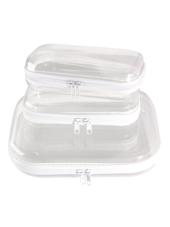 3 Pcs Clear Hard Shell Zipper Case, Transparent Waterproof Makeup Bag, Portable Travel Storage Organizer Pouch for Toy, Cosmetics, Stationery (2 Sizes)