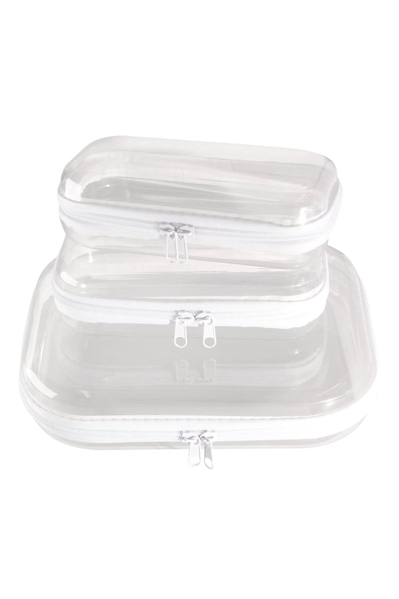 3 Pcs Clear Hard Shell Zipper Case, Transparent Waterproof Makeup Bag, Portable Travel Storage Organizer Pouch for Toy, Cosmetics, Stationery (2 Sizes)